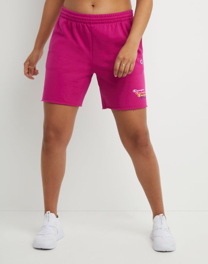 Champion Korte Broek Dames - Roze - Powerblend Fleece Stacked Scripts Logo 6.5 ( 691274-ZWO )